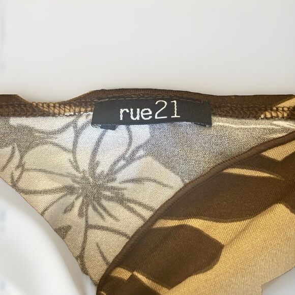 Rue 21 Silky Pajama Set. Beige & Brown Floral. Tank Top w/ Shorts Small - Picture 5 of 14